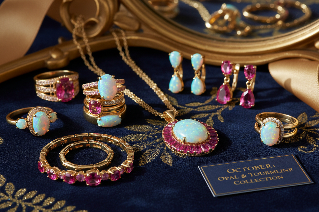 October Birthstone Jewelry - Opal & Pink Tourmaline