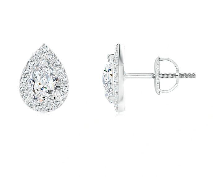Pear-Cut Lab Grown Diamond Halo Stud Earrings 3/4 ct - Thenetjeweler