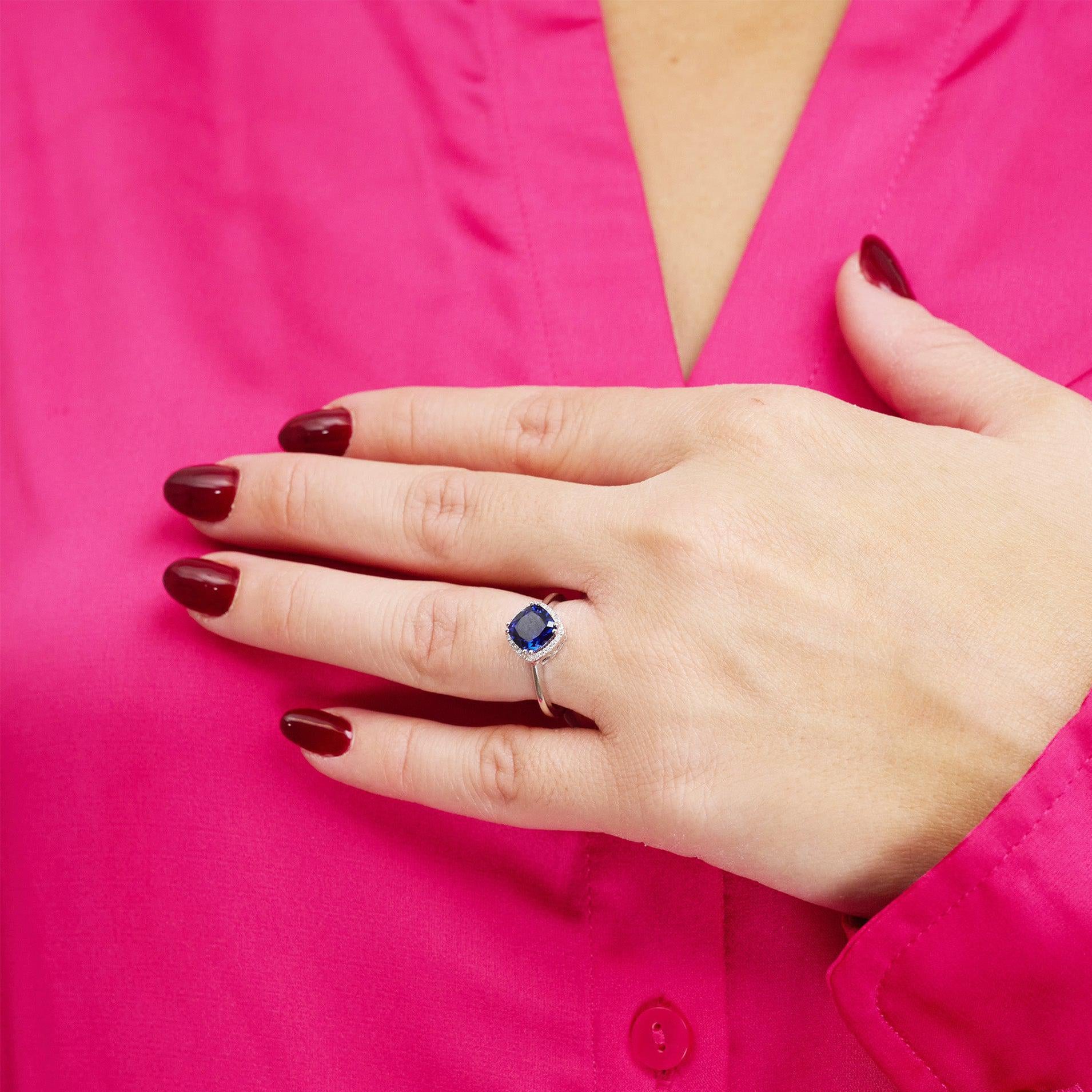 Cushion Saphhire Diamond Halo Ring -TheNetJeweler