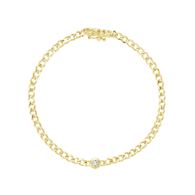 Cuban Link with Solitaire Diamond Bracelet -| Thenetjeweler