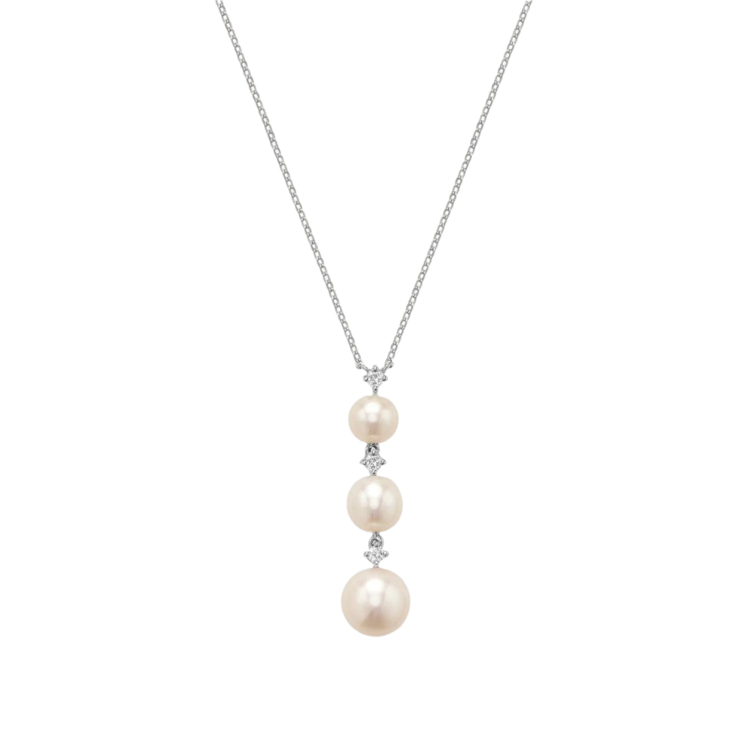 Pearls and Diamonds Triple Drop Pendant Necklace - Thenetjeweler