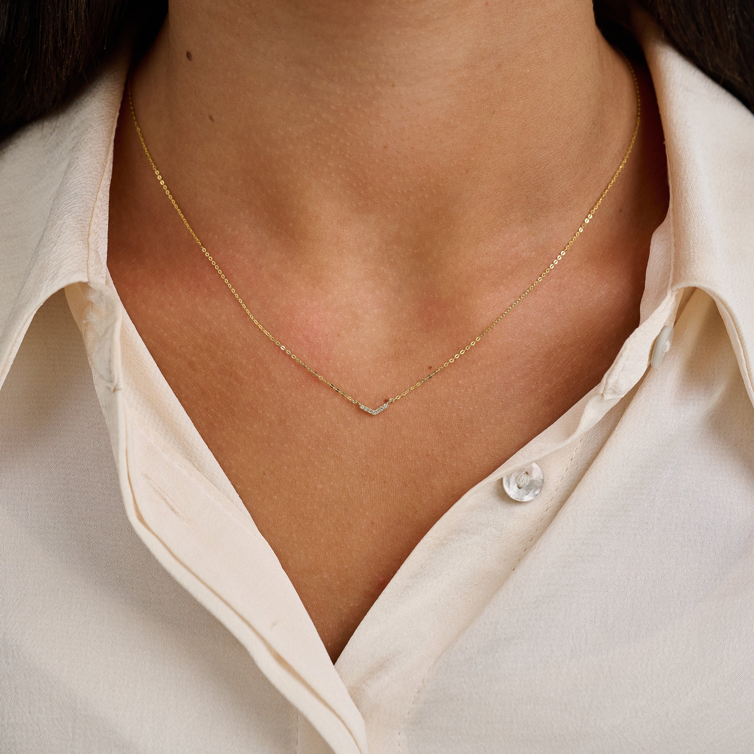 10K Gold Mini Diamond Chevron Necklace - Thenetjeweler
