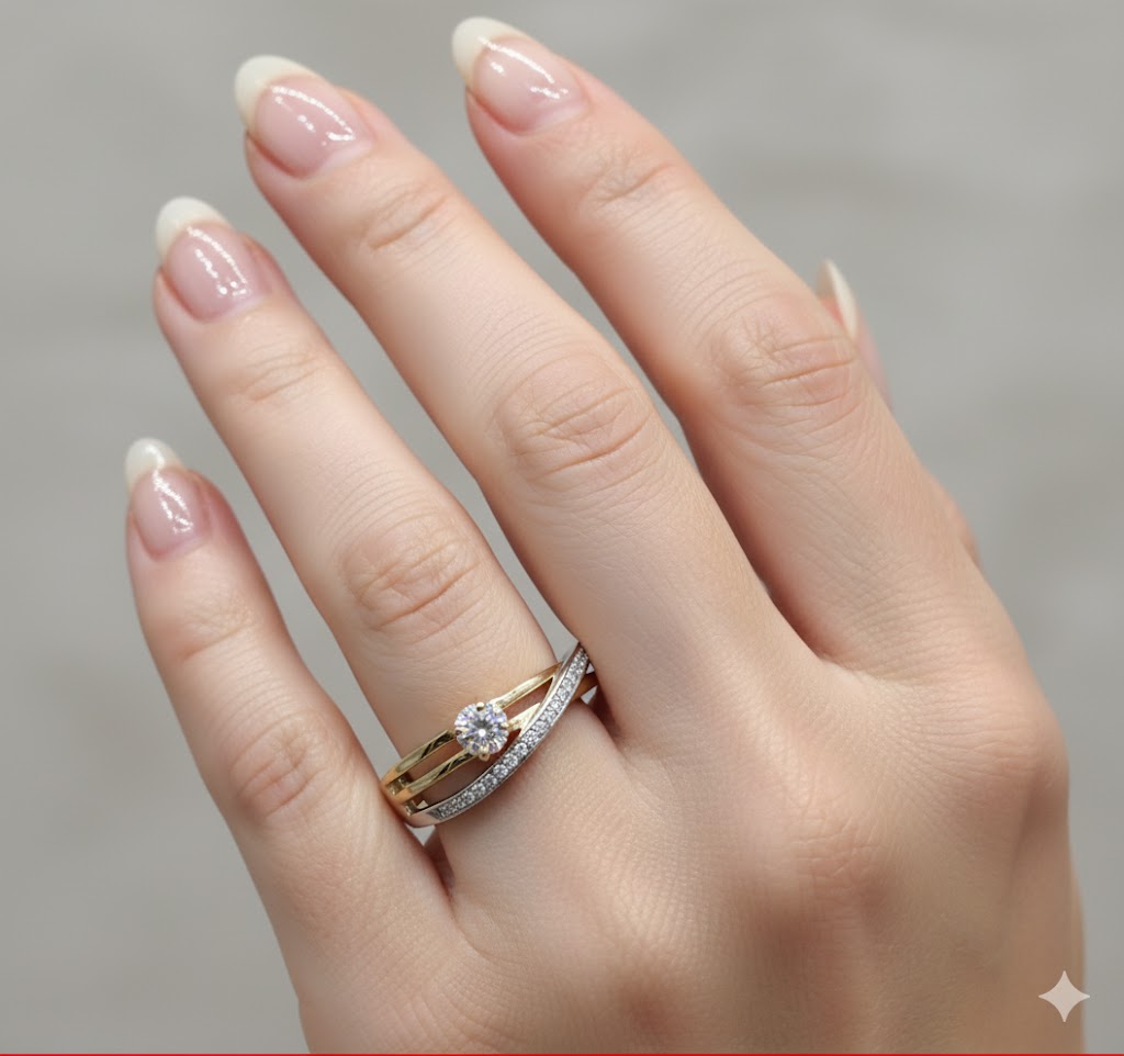 10K Two-Tone Gold Diamond Twist Band Ring - TheNetJeweler