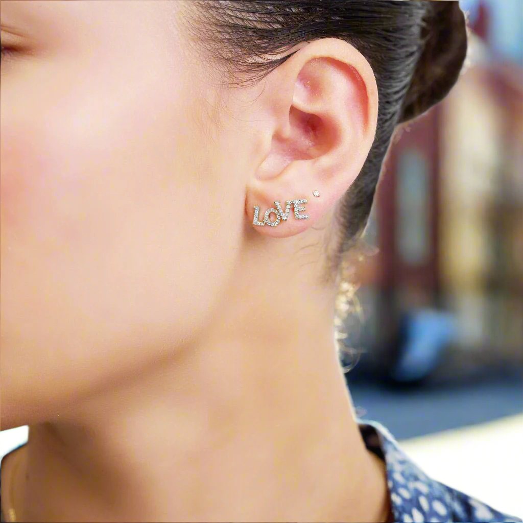 10K White Gold LO-VE Diamond Stud Earrings - Thenetjeweler