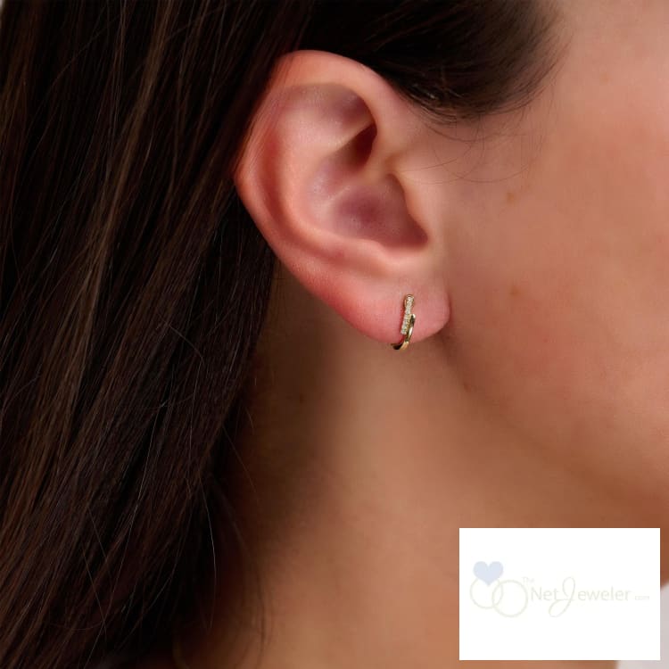 10K Gold Diamond Huggie Earrings-Thenetjeweler