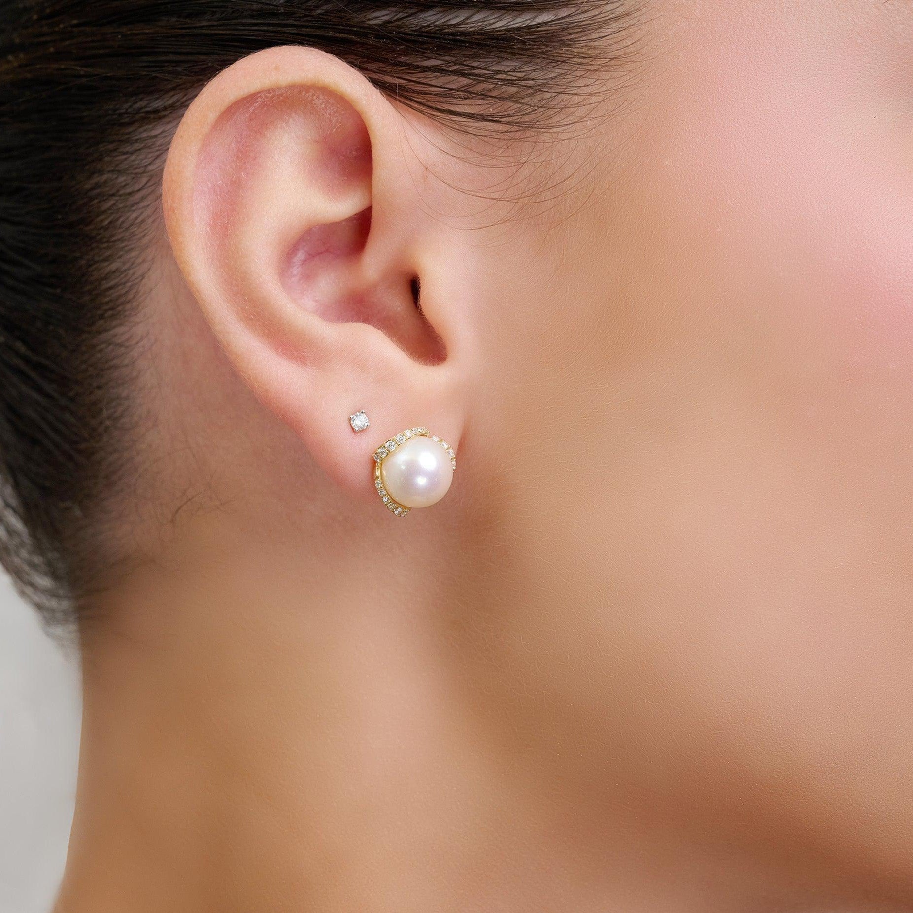 Cultured Pearl & Diamonds Stud Earrings-RNB Jewellery
