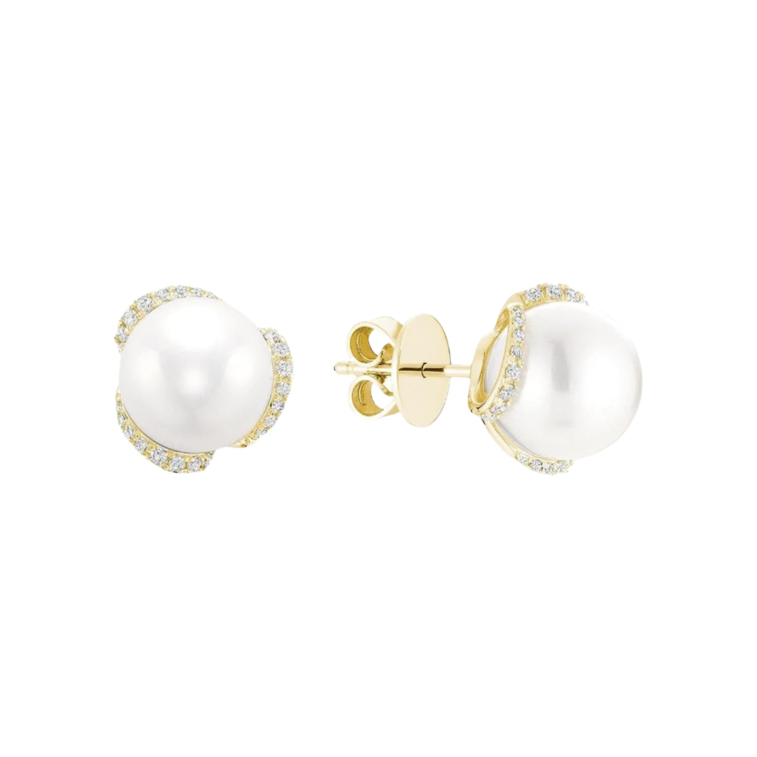 Cultured Pearl & Diamonds Stud Earrings-RNB Jewellery