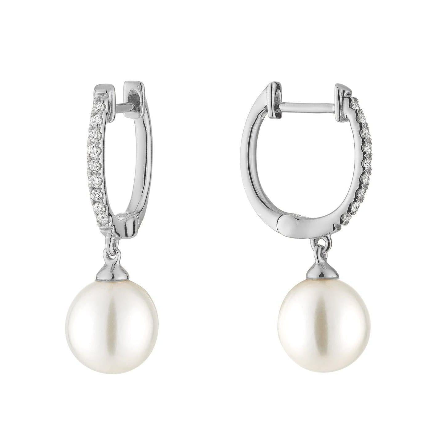 Cultured Pearl and Diamond Drop Earrings 10K Gold - White Gold - Diamond Earrings
