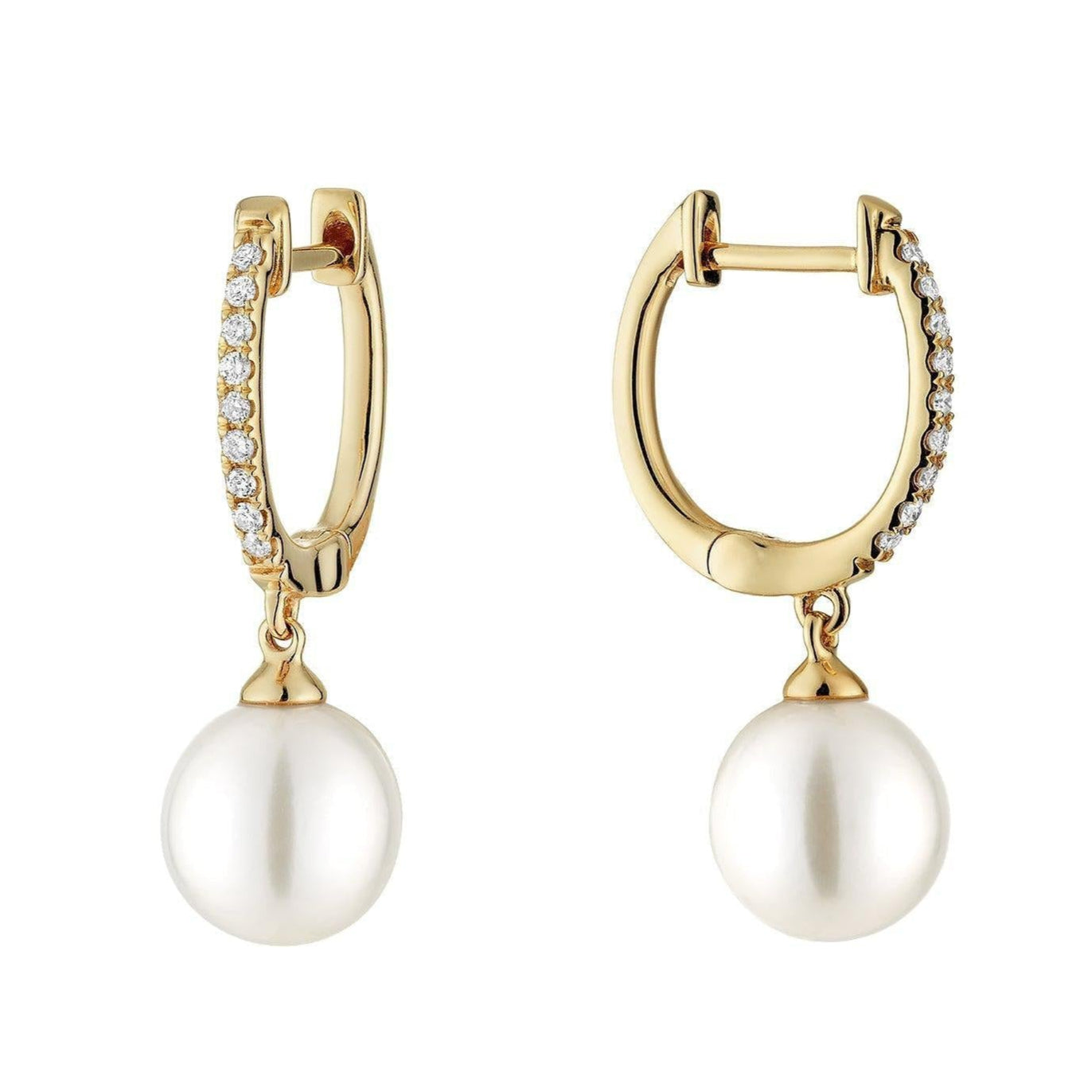 Cultured Pearl and Diamond Drop Earrings 10K Gold - Yellow Gold - Diamond Earrings