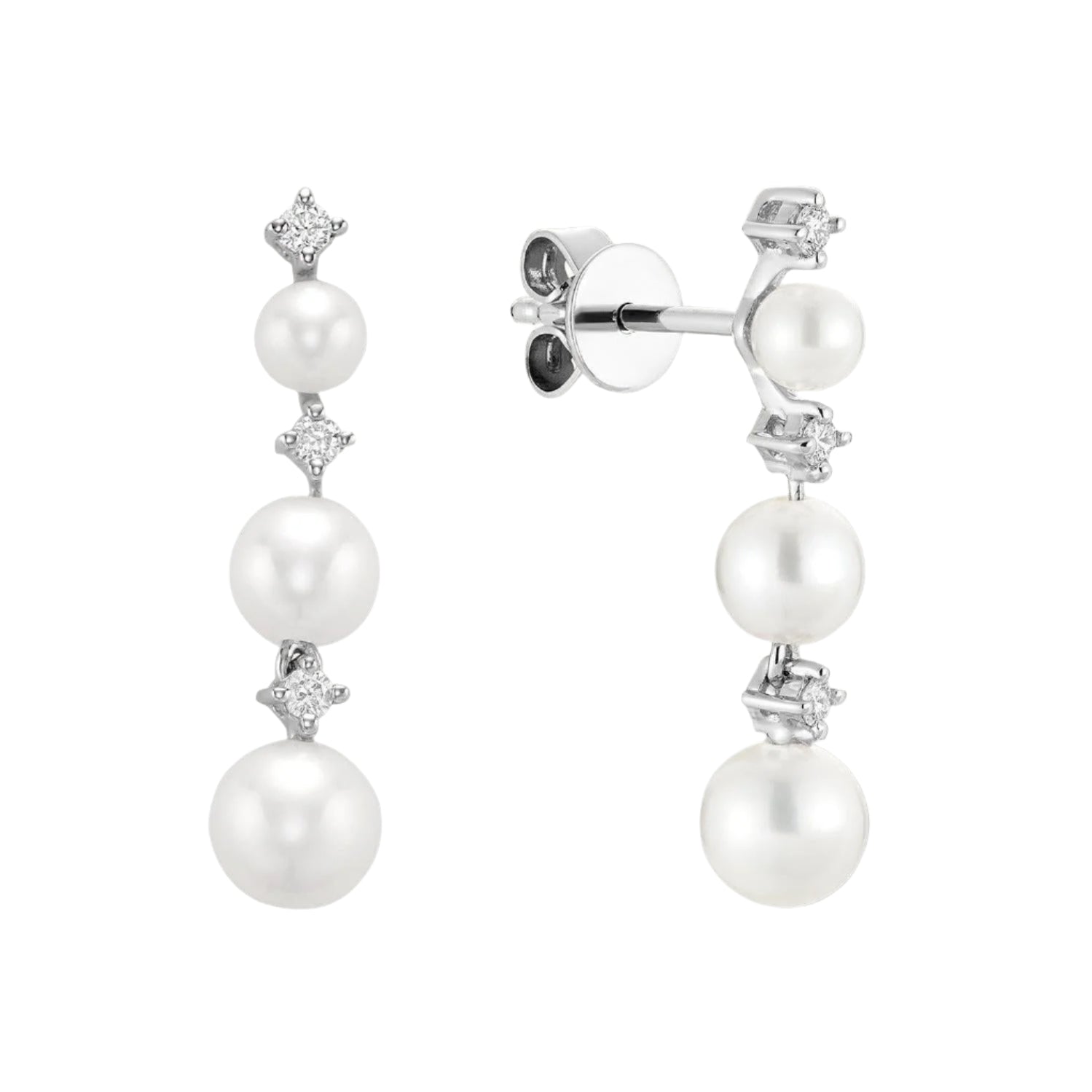 Triple Drop Pearl and Diamond Earrings - Thenetjeweler