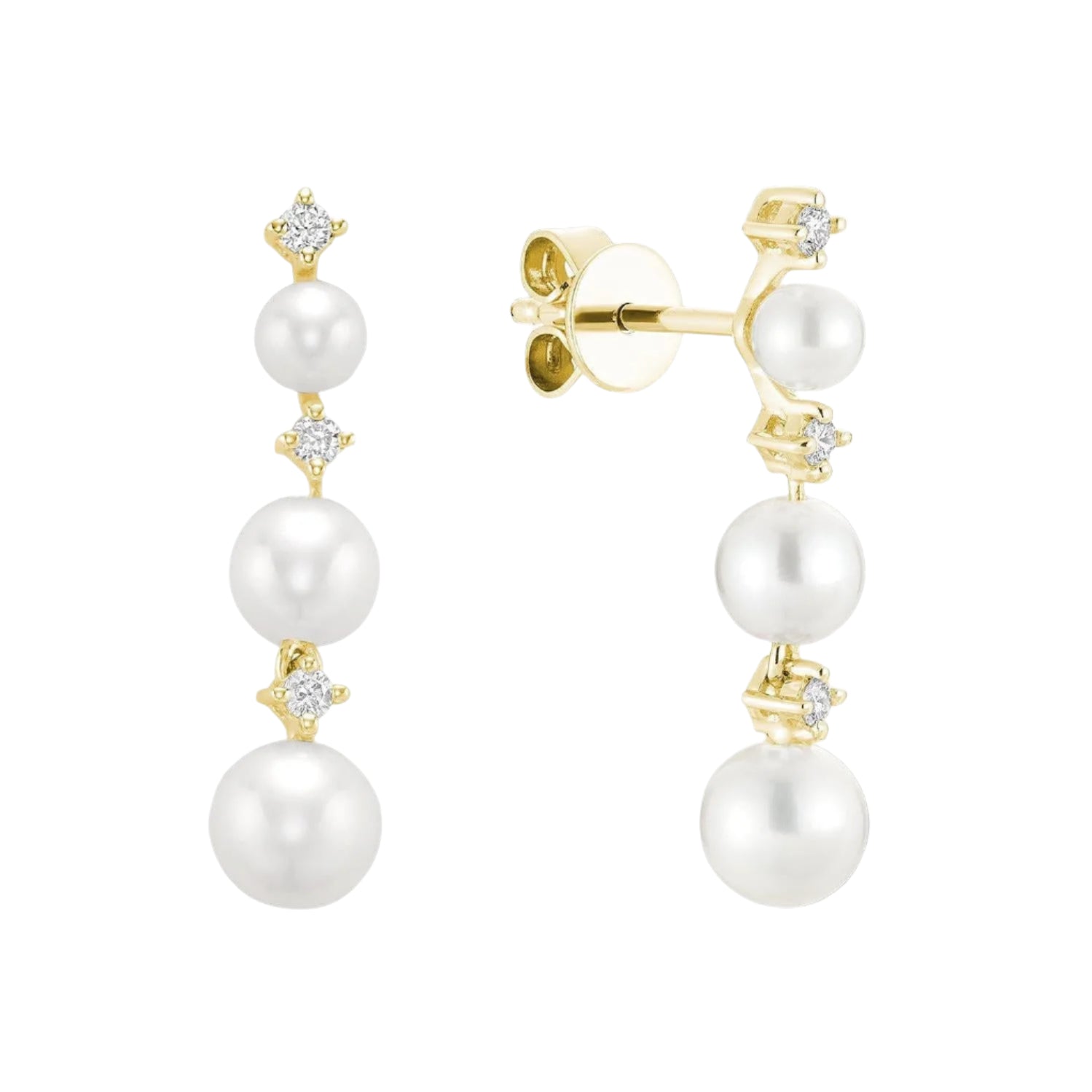 Triple Drop Pearl and Diamond Earrings - Diamond Earrings