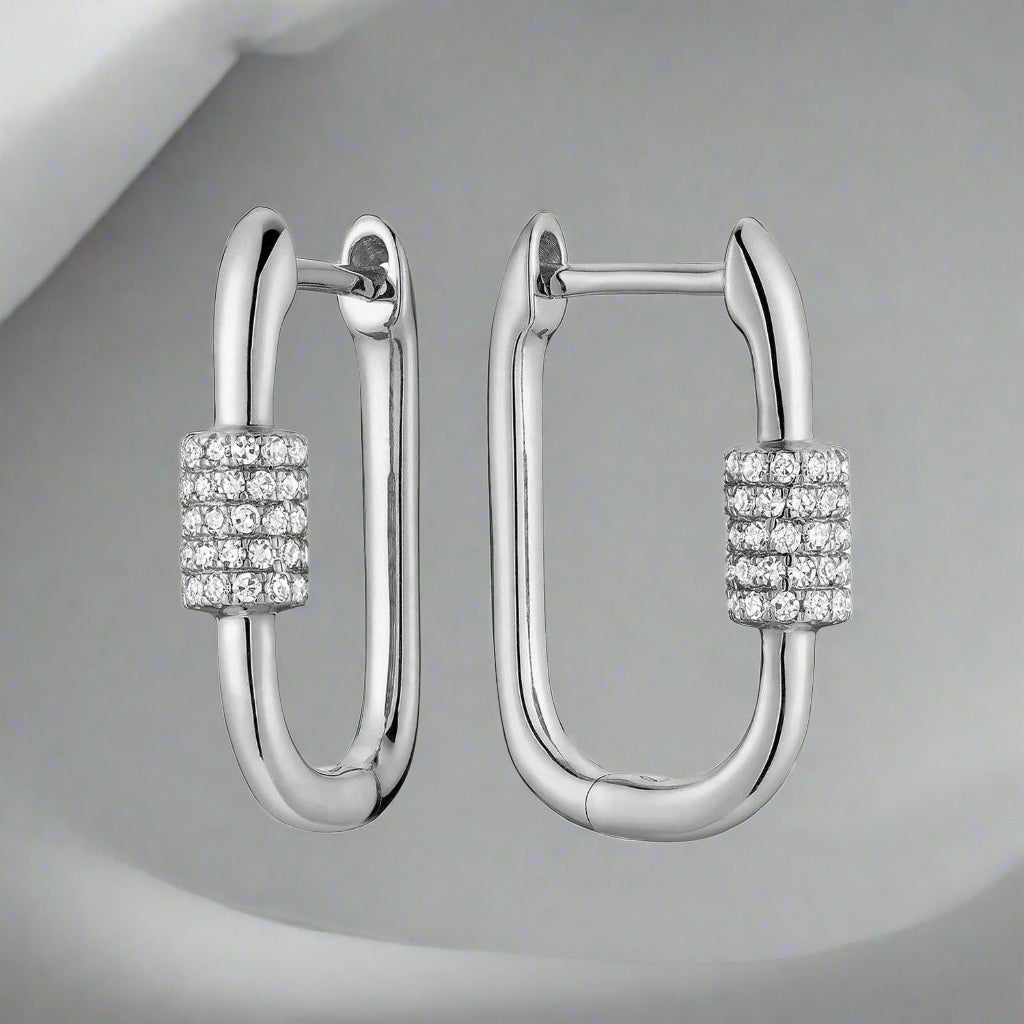 Paper Clip Loop Diamond Earrings - Thenetjeweler