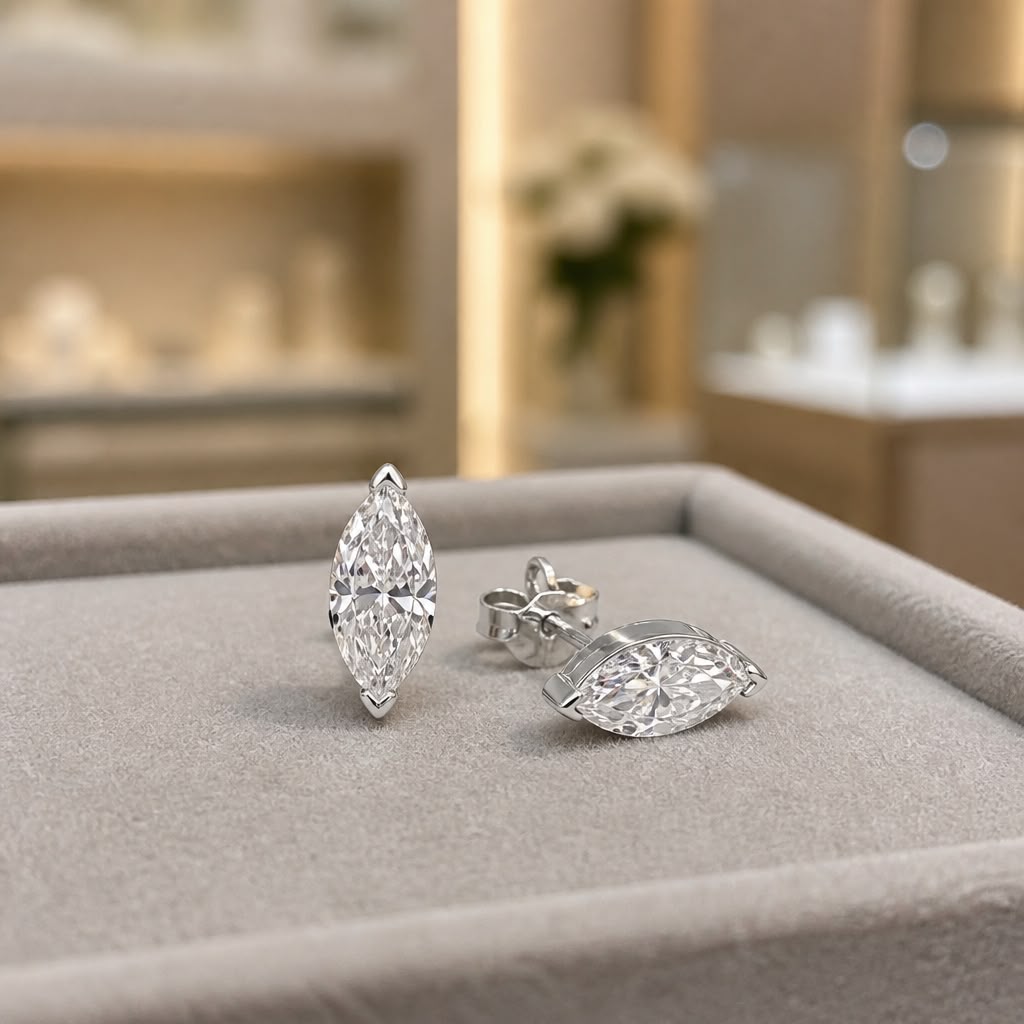 14K White Gold Marquise Solitaire Stud Earrings 2.0 CTW – Lab Grown Diamonds - Thenetjeweler