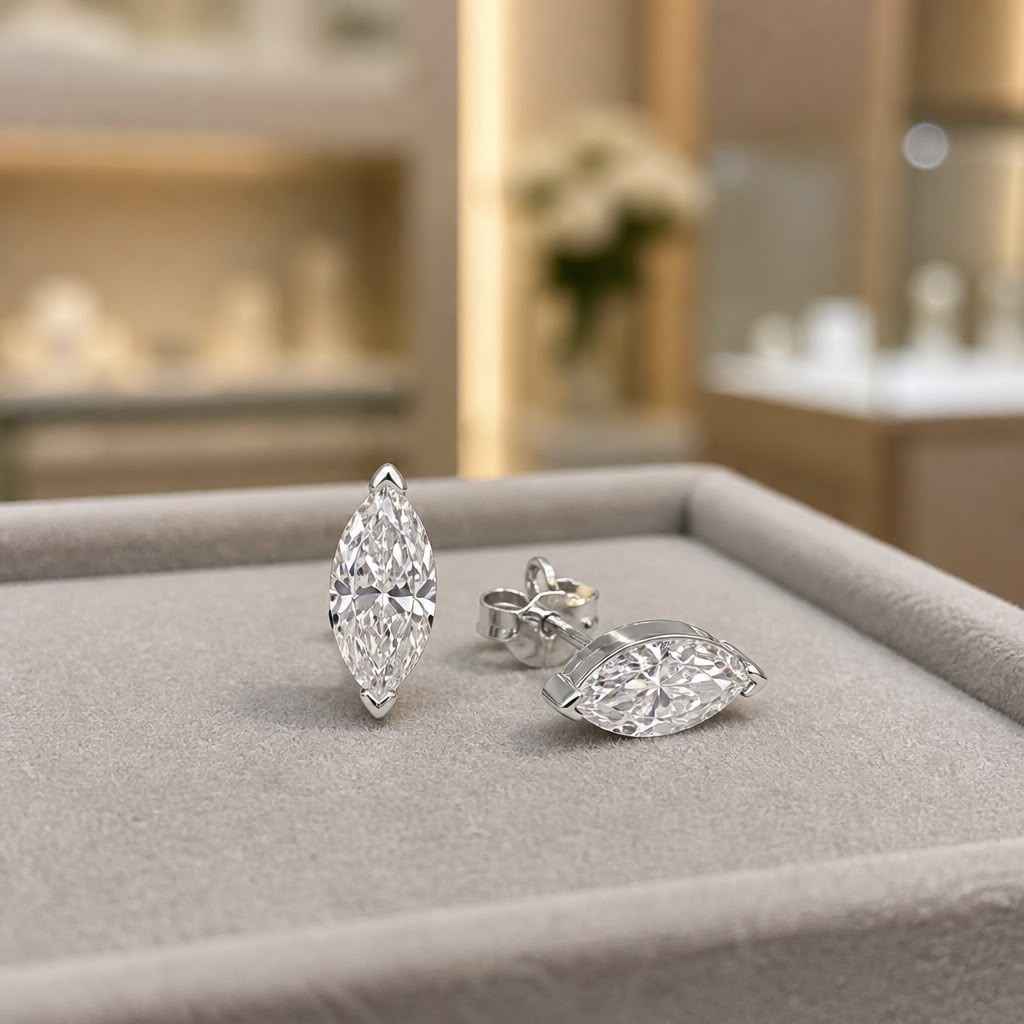 14K White Gold Diamond Marquise Solitaire Stud Earrings 2.0 CTW – Lab Grown Diamonds
