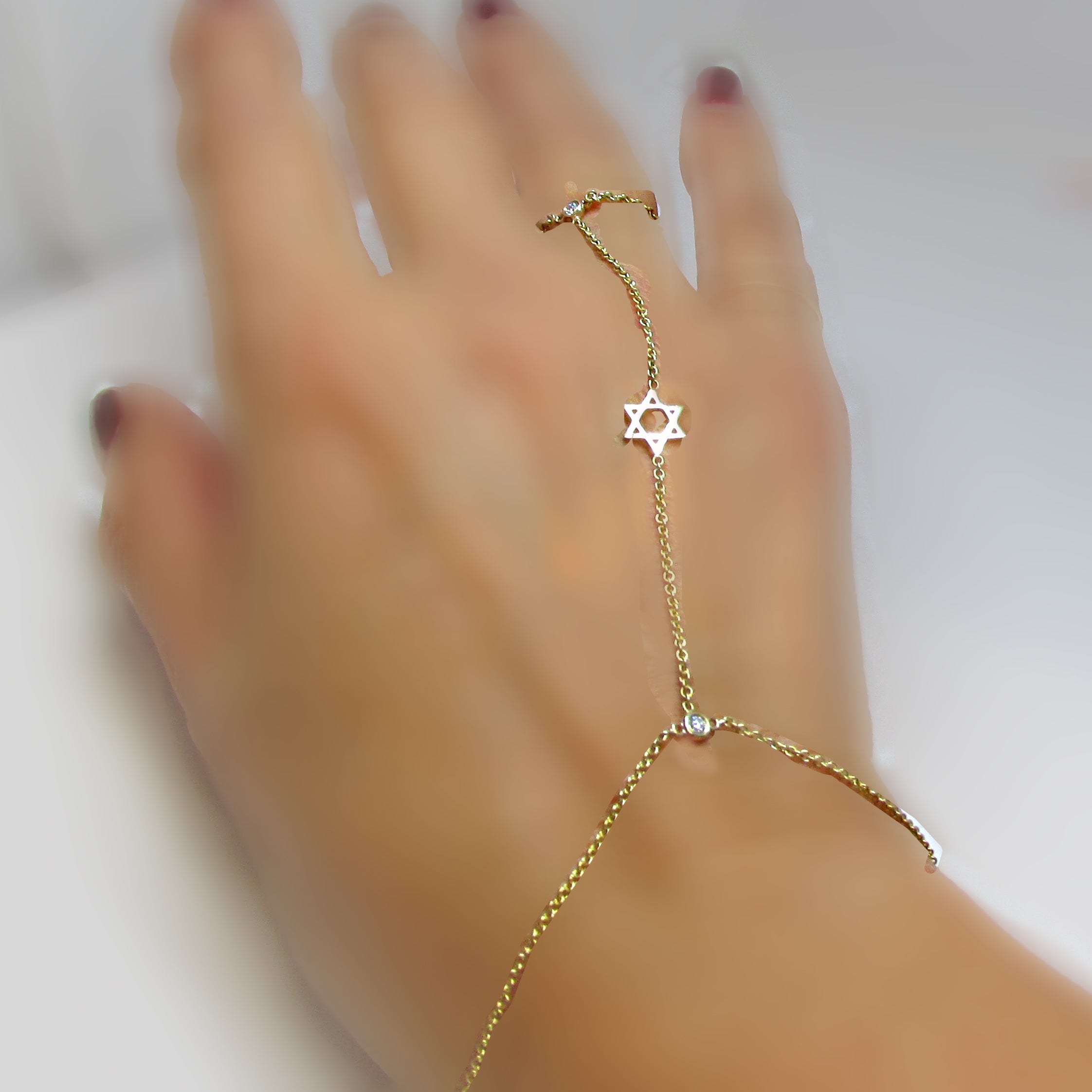14K Yellow Gold Hand Chain Star of David Bracelet - Thenetjeweler
