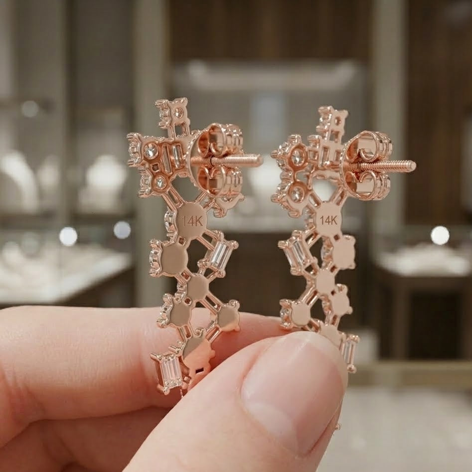 1.20 CTW Lab-Grown Diamond Geometric Drop Earrings in 14K Gold