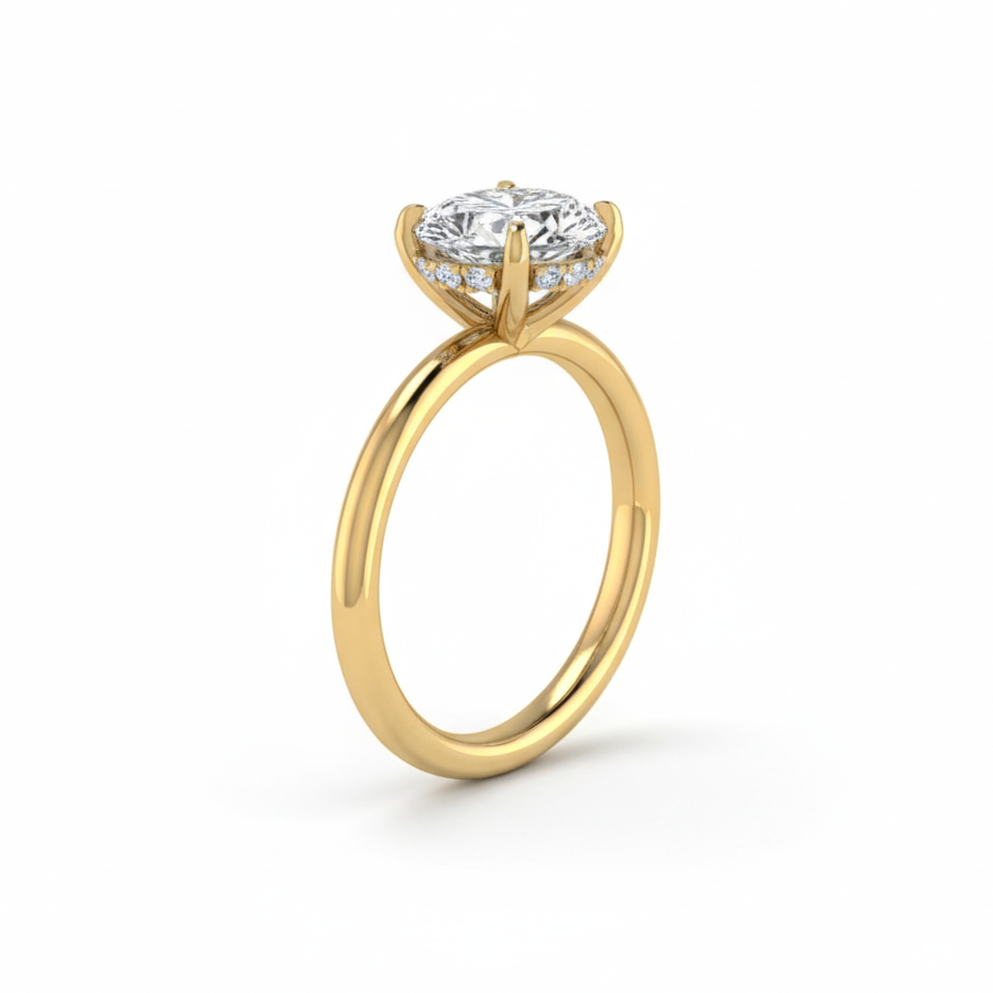18K All Yellow Gold Hidden Halo Engagement Ring
