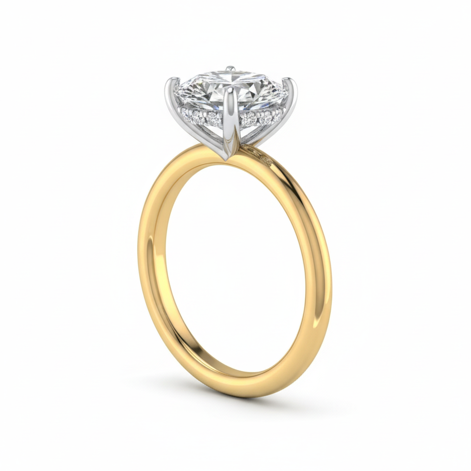 18K White Prong & Yellow Gold Oval Diamond Ring