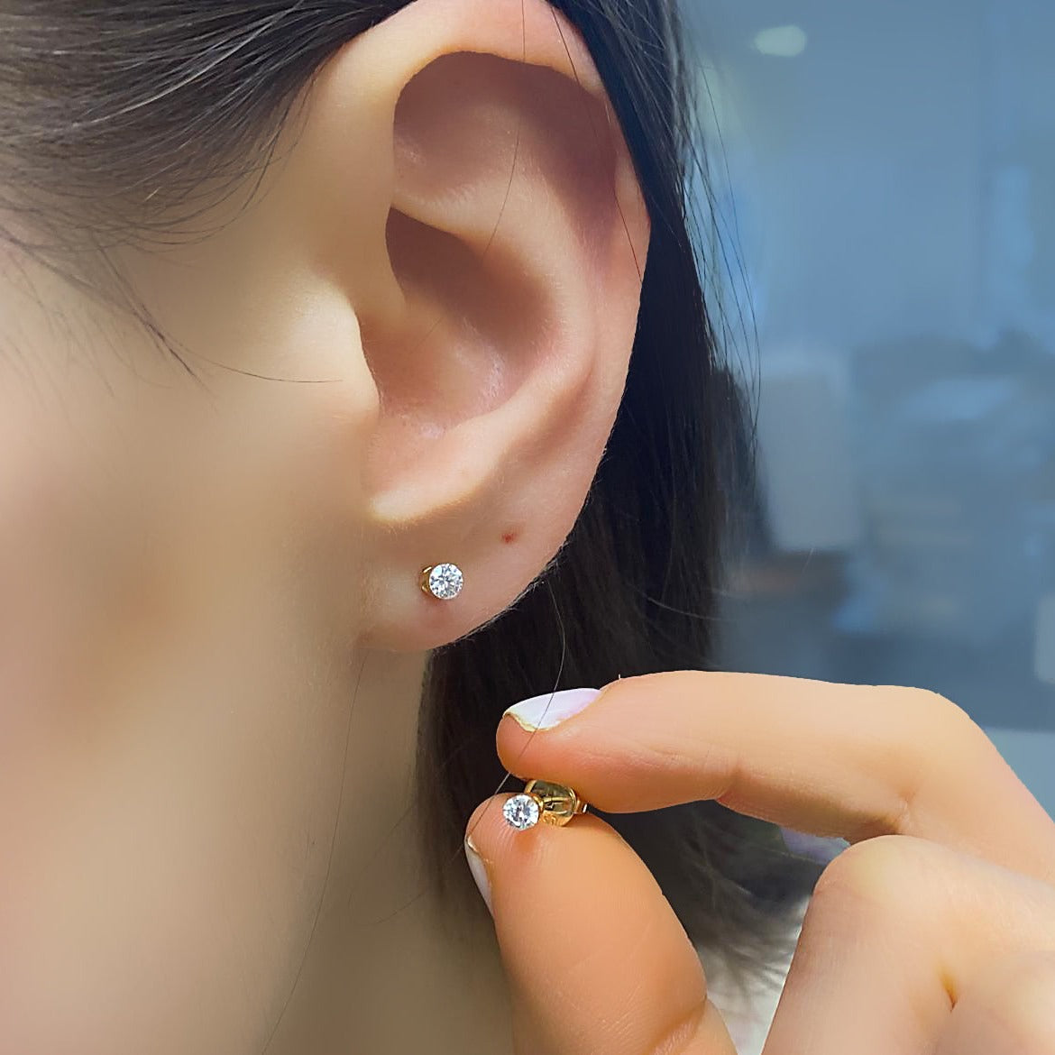 18K Yellow Gold Diamond Stud Earrings tw TheNetJeweler