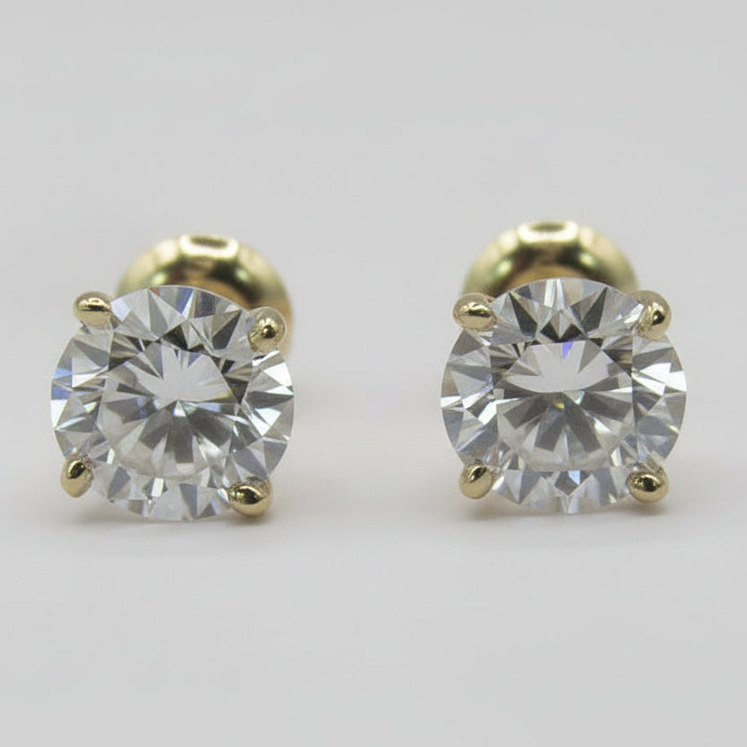 2-carat total weight, VVS EF Lab Grown Diamond Solitaire Stud Earrings set in 14K Gold - Thenetjeweler