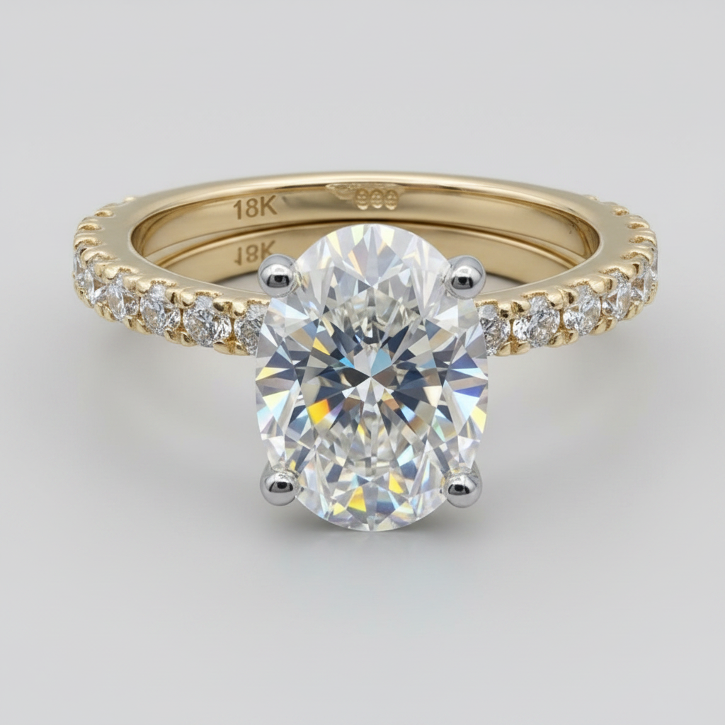 2.50 Carat Oval Lab Diamond 18K Two-Tone Engagement Ring with Side Stones