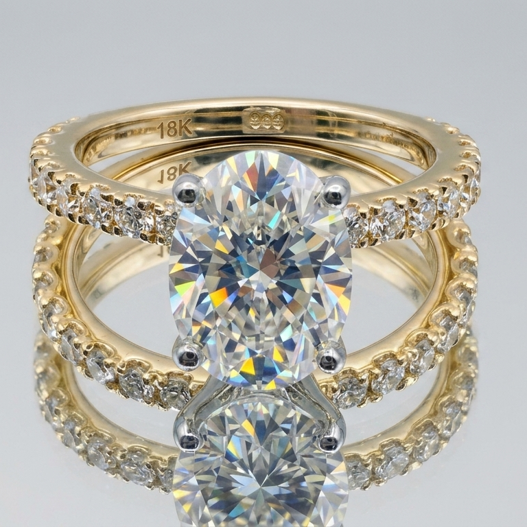 2.50 Carat Oval Lab Diamond 18K Two-Tone Engagement Ring with Side Stones