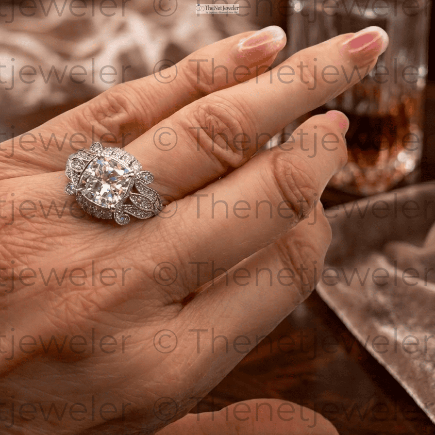 2.5 ct Cushion Cut Lab-Grown Diamond Ring | Vintage Milgrain Style | 14K Gold