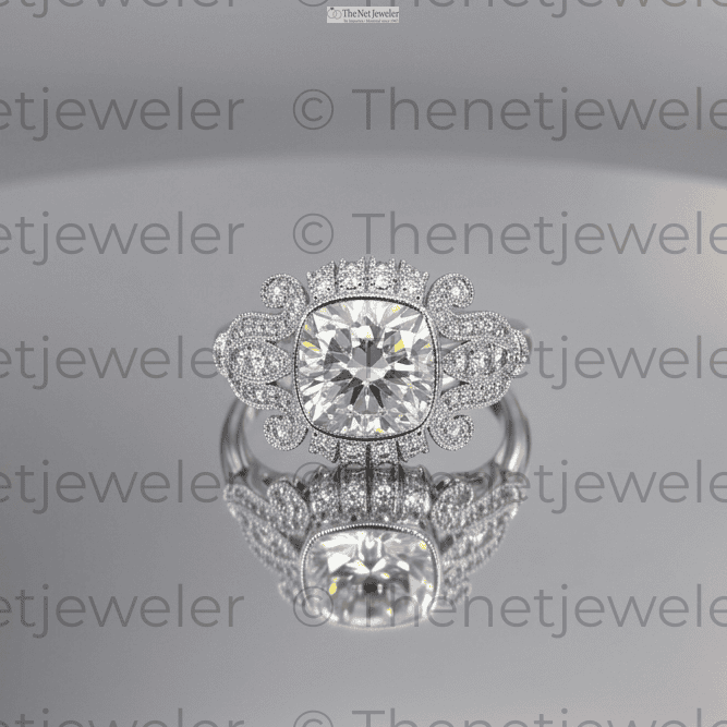 2.5 ct Cushion Cut Lab-Grown Diamond Ring | Vintage Milgrain Style | 14K Gold