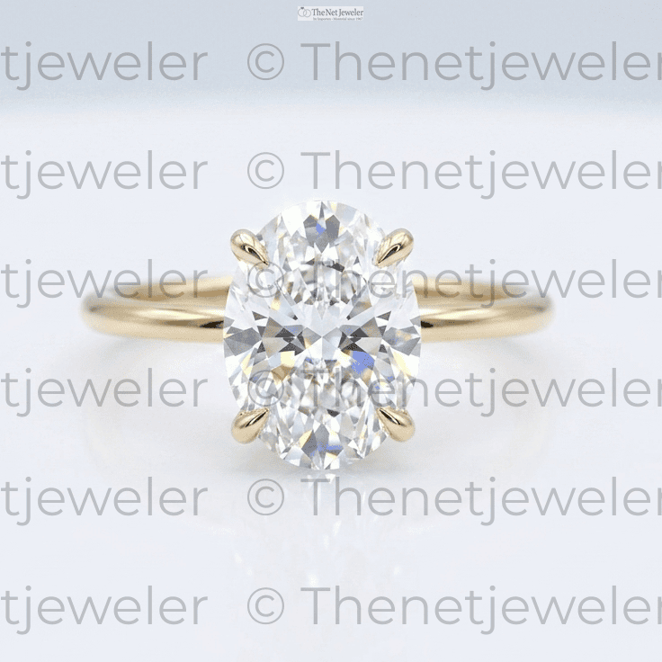 Close-up detail of a 2 carat oval lab-grown diamond with high clarity and brilliance