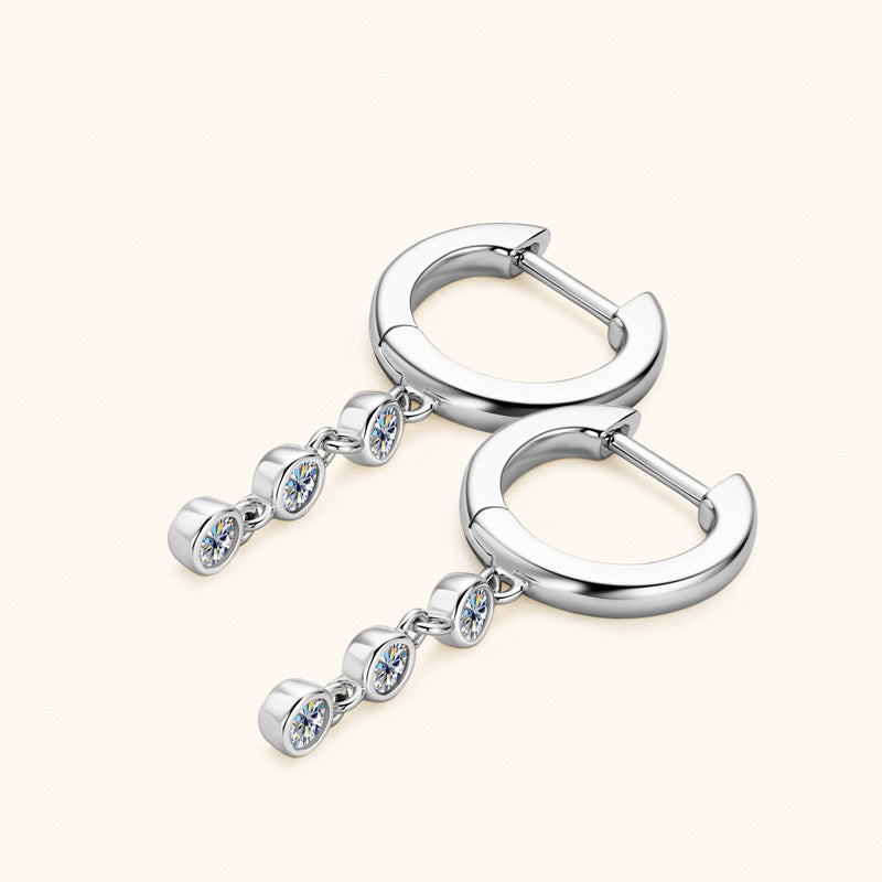 Diamond Triple Drop Huggie Hoop Earrings - Thenetjeweler