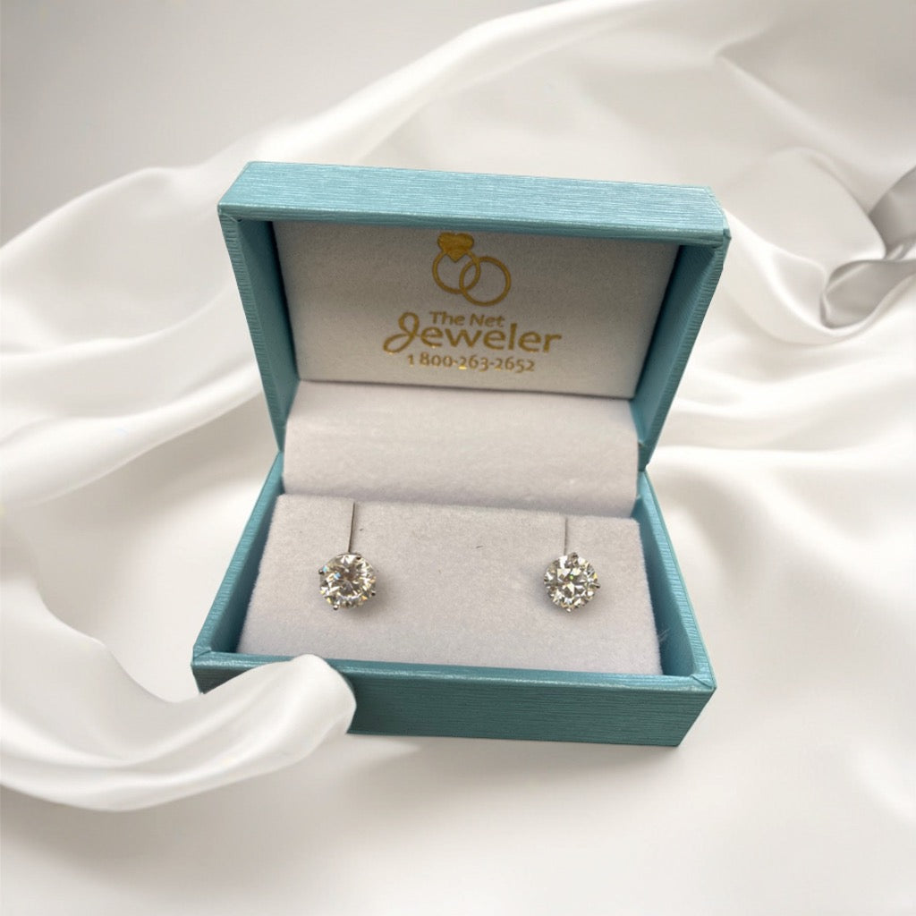 4.00 CTW Round Moissanite Solitaire Stud Earrings in 14K White Gold - Thenetjeweler