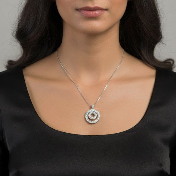 4.28 CT Lab Diamond Double Circle 14K White Gold Necklace - Thenetjeweler