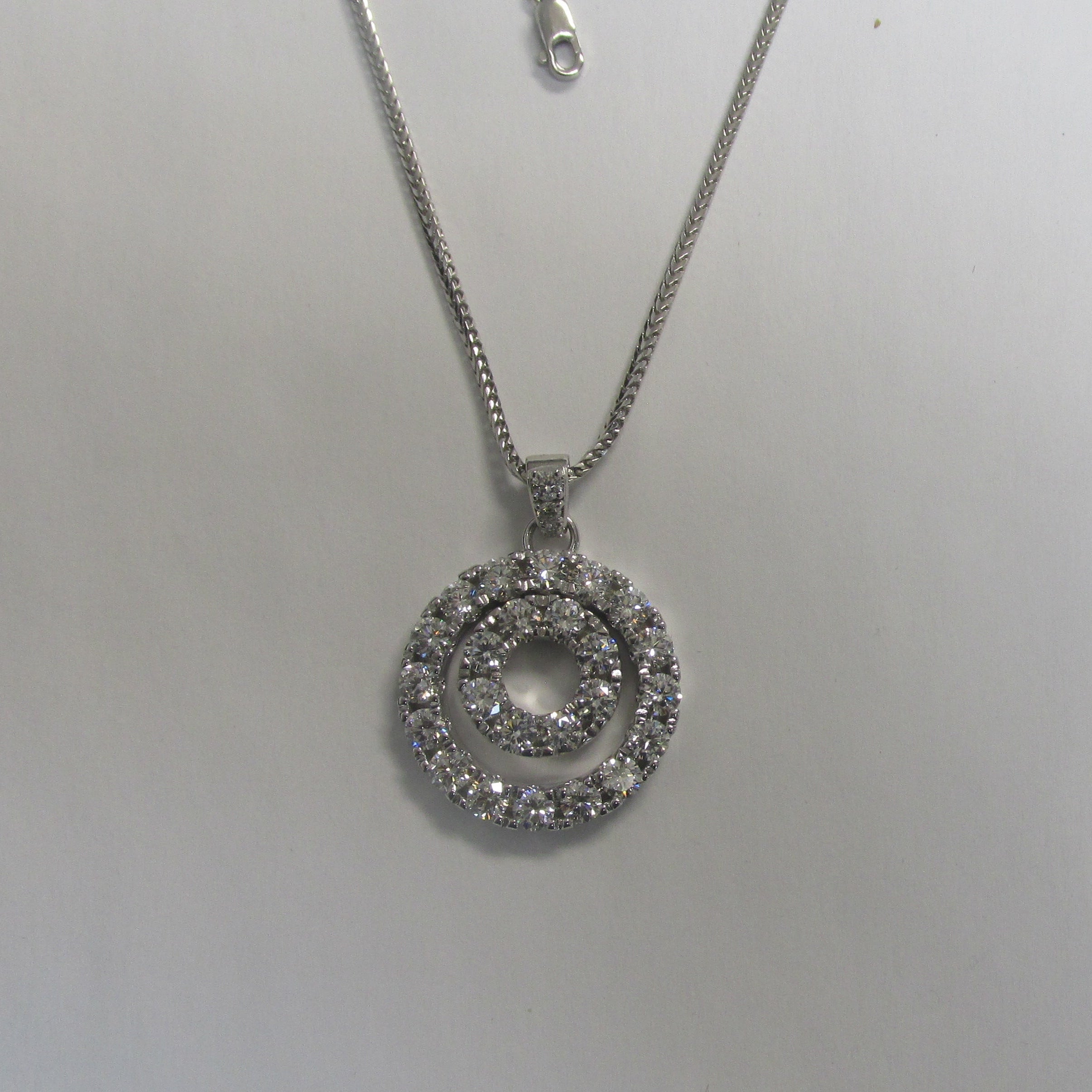 4.28 CT Lab Diamond Double Circle 14K White Gold Necklace - Thenetjeweler