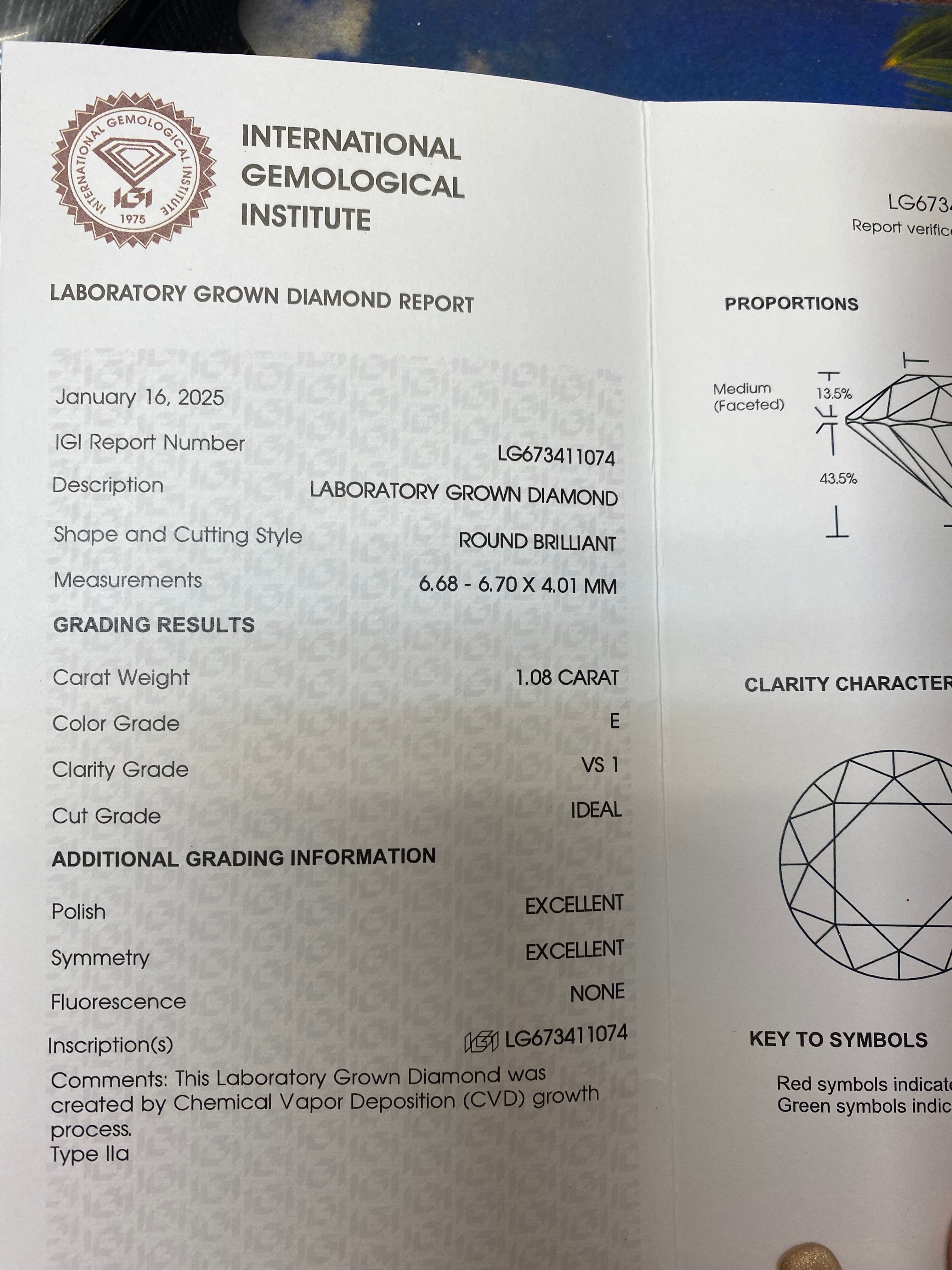 LG Round Diamond 1. 08 carat