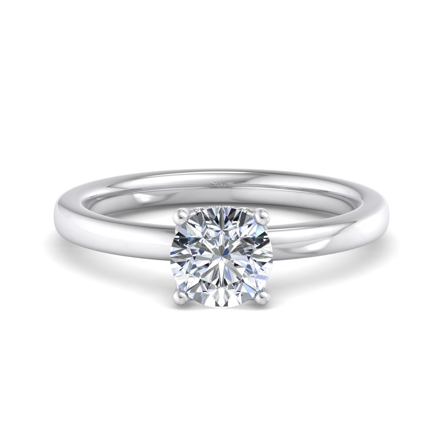 Chrysanthemum Hidden Halo Engagement Ring - 18KT White Gold
