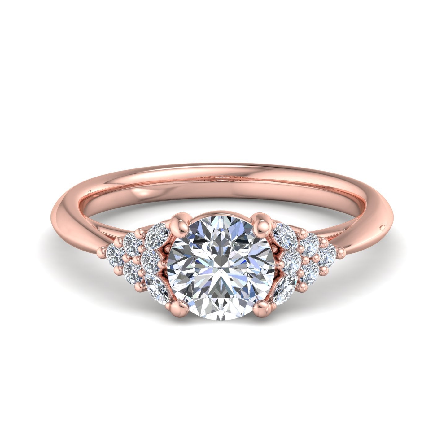 Rose Accented Engagement Ring - 14KT Rose Gold