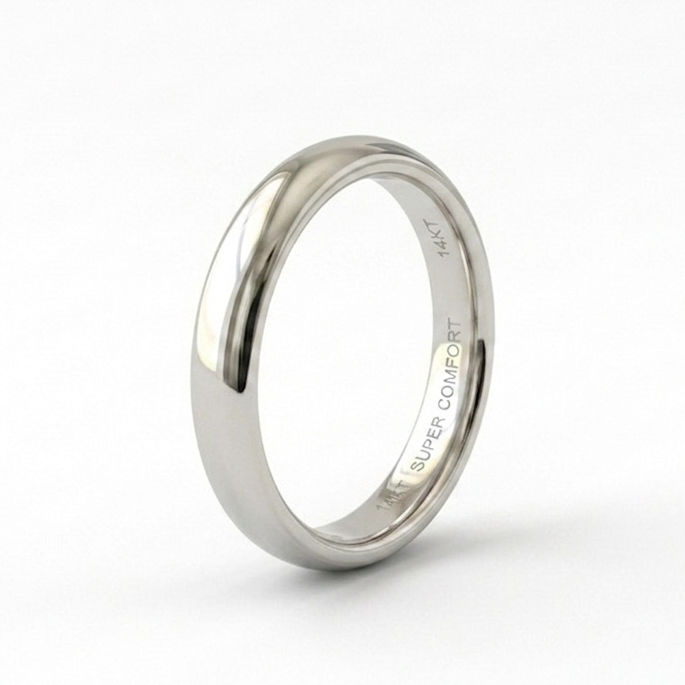 4mm Men's Wedding Ring White Gold Super Comfort Fit
