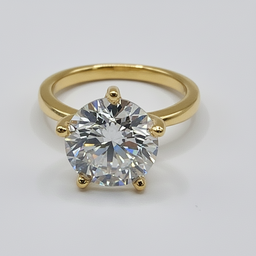 3ct Lab Grown Diamond Yellow Gold Solitaire Engagement Ring 5-Prong