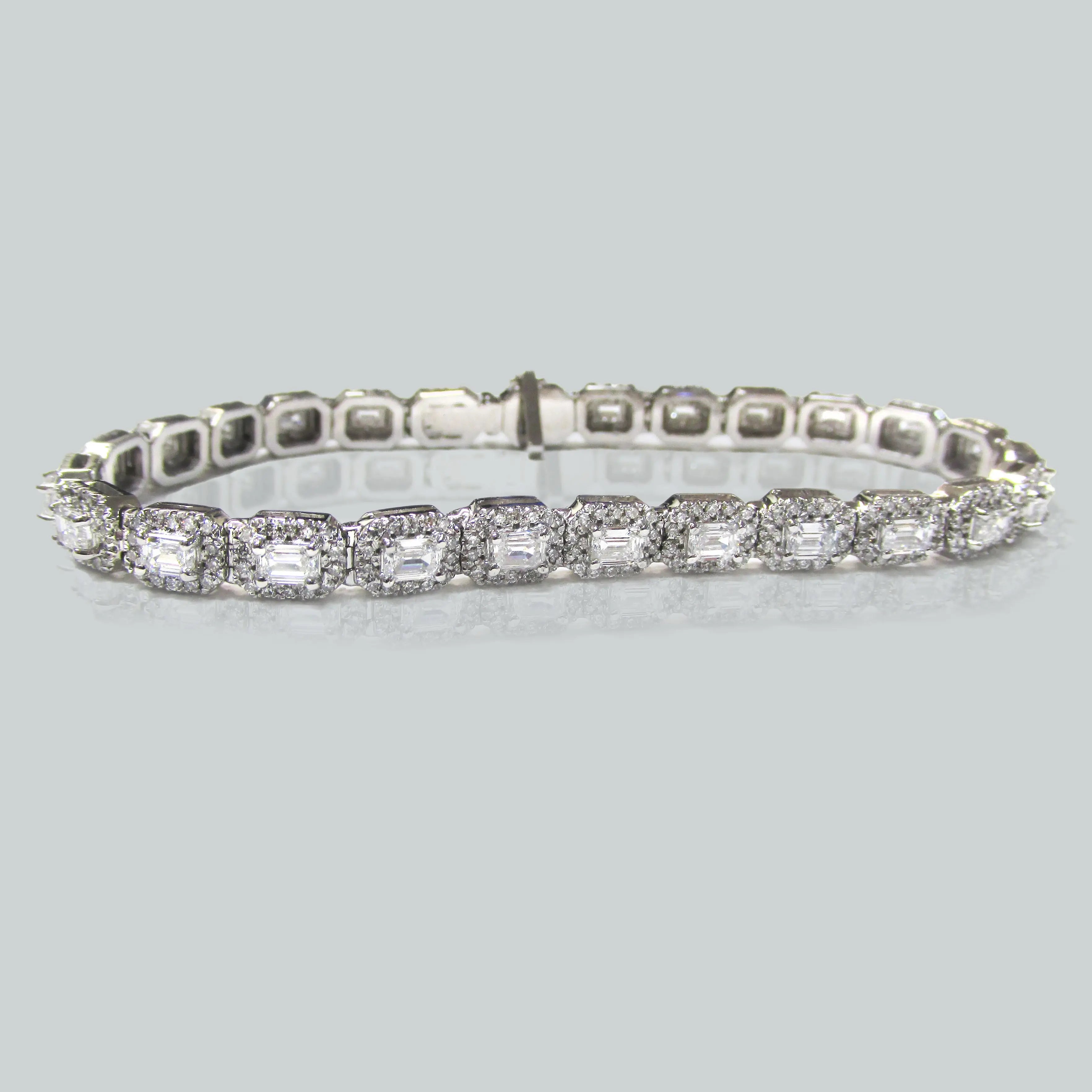 Radiant Cut Diamond Halo Bracelet 14k White Gold - Thenetjeweler