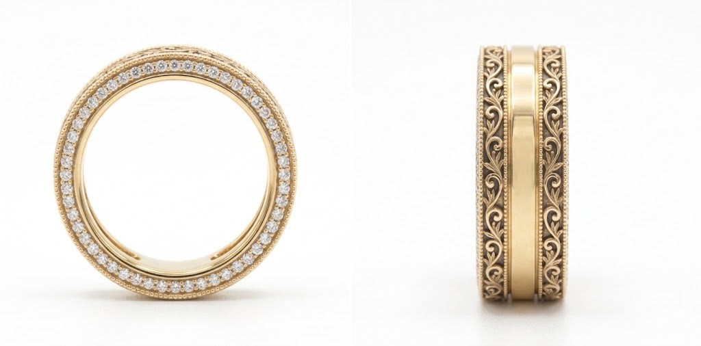 18K Gold 8mm Vintage Scroll Diamond Band (0.48 ctw)