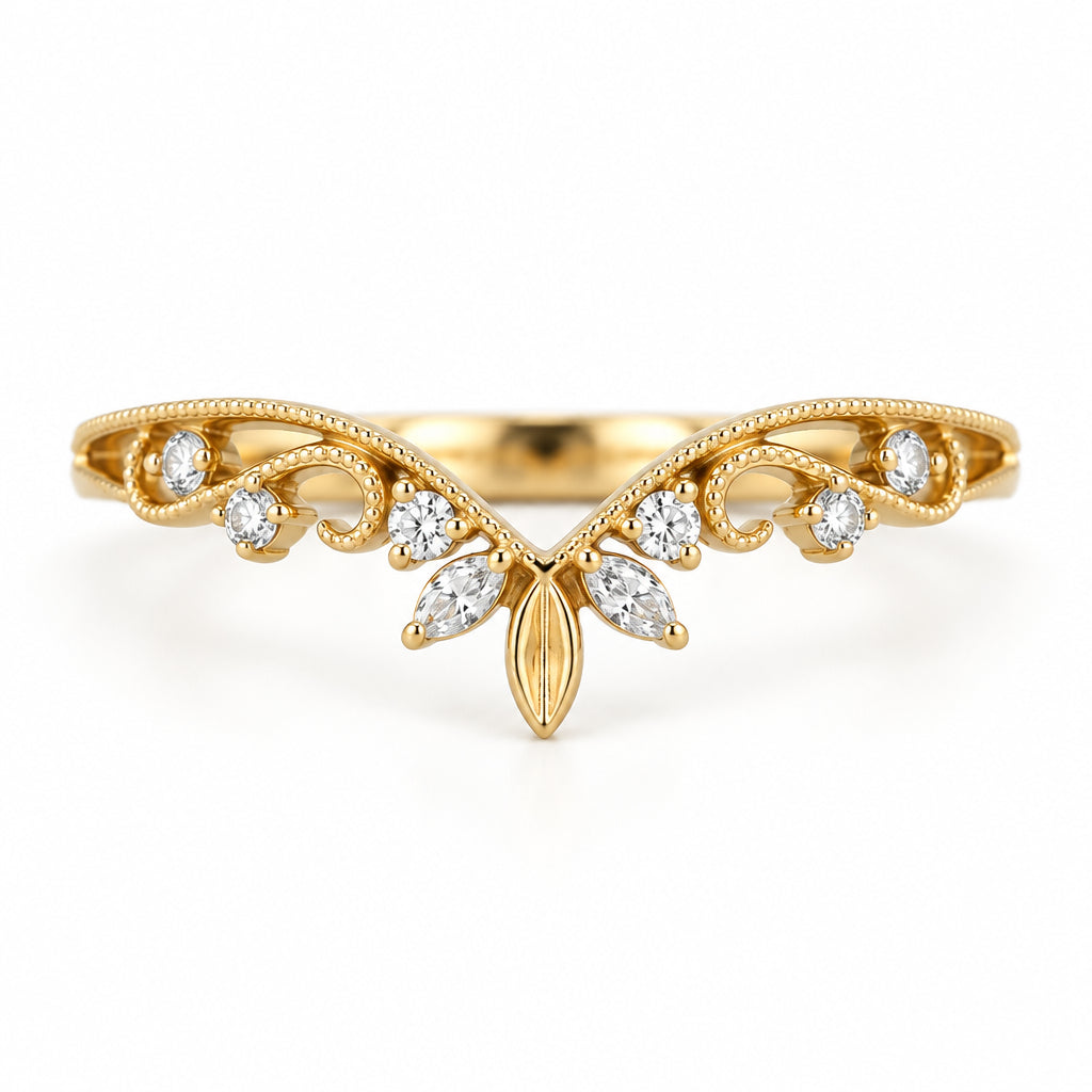 Vintage Tiara Contour Curved Diamond Wedding Band