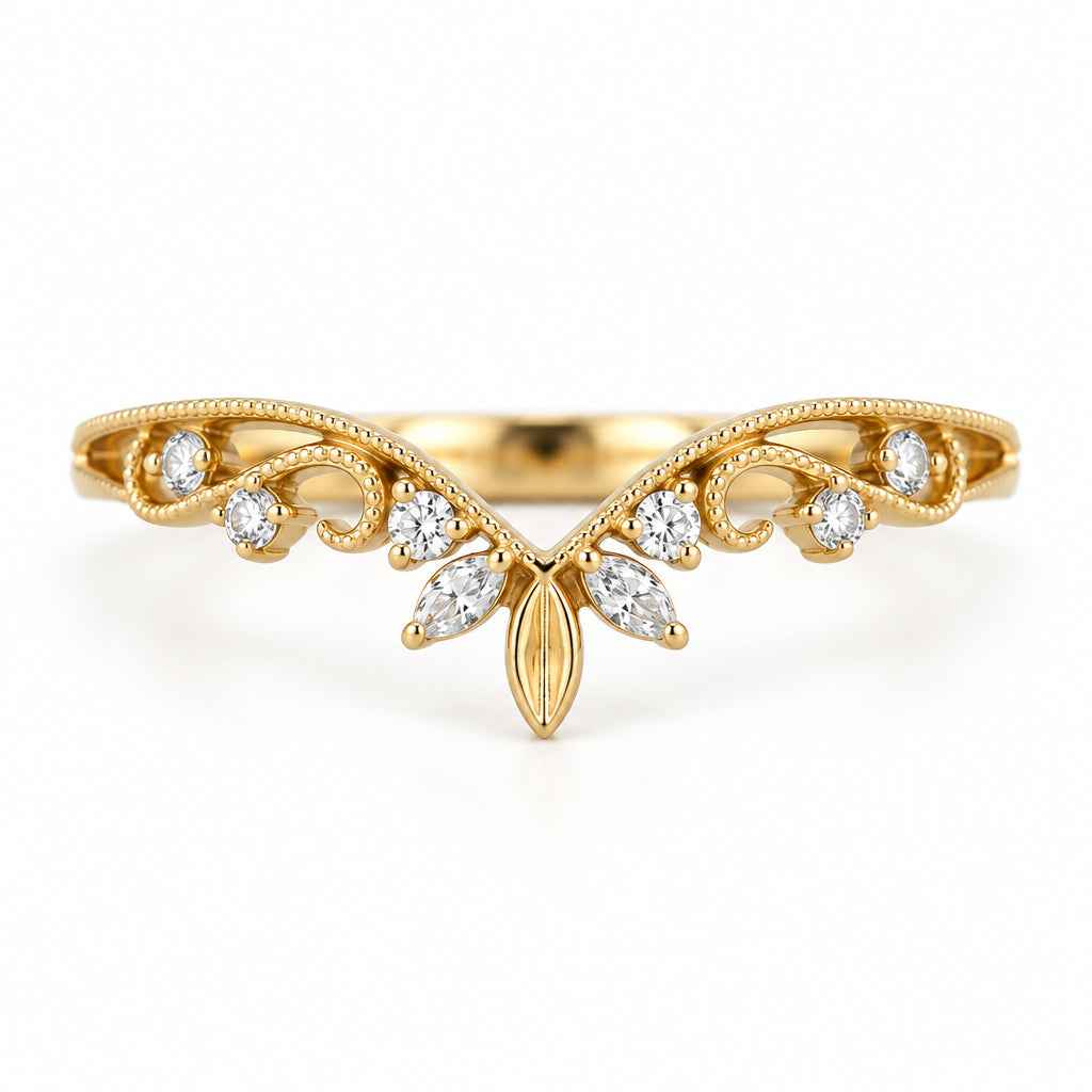 Vintage-Inspired Tiara Contour Wedding Band | 10K & 14K Gold