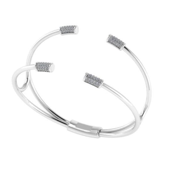 Diamond Bangle Open Cuff Bracelet 14k White Gold - Thenetjeweler