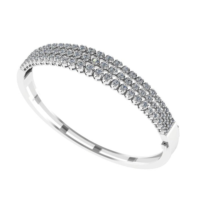 3 Row Diamond Bangle 14K White Gold - Thenetjeweler