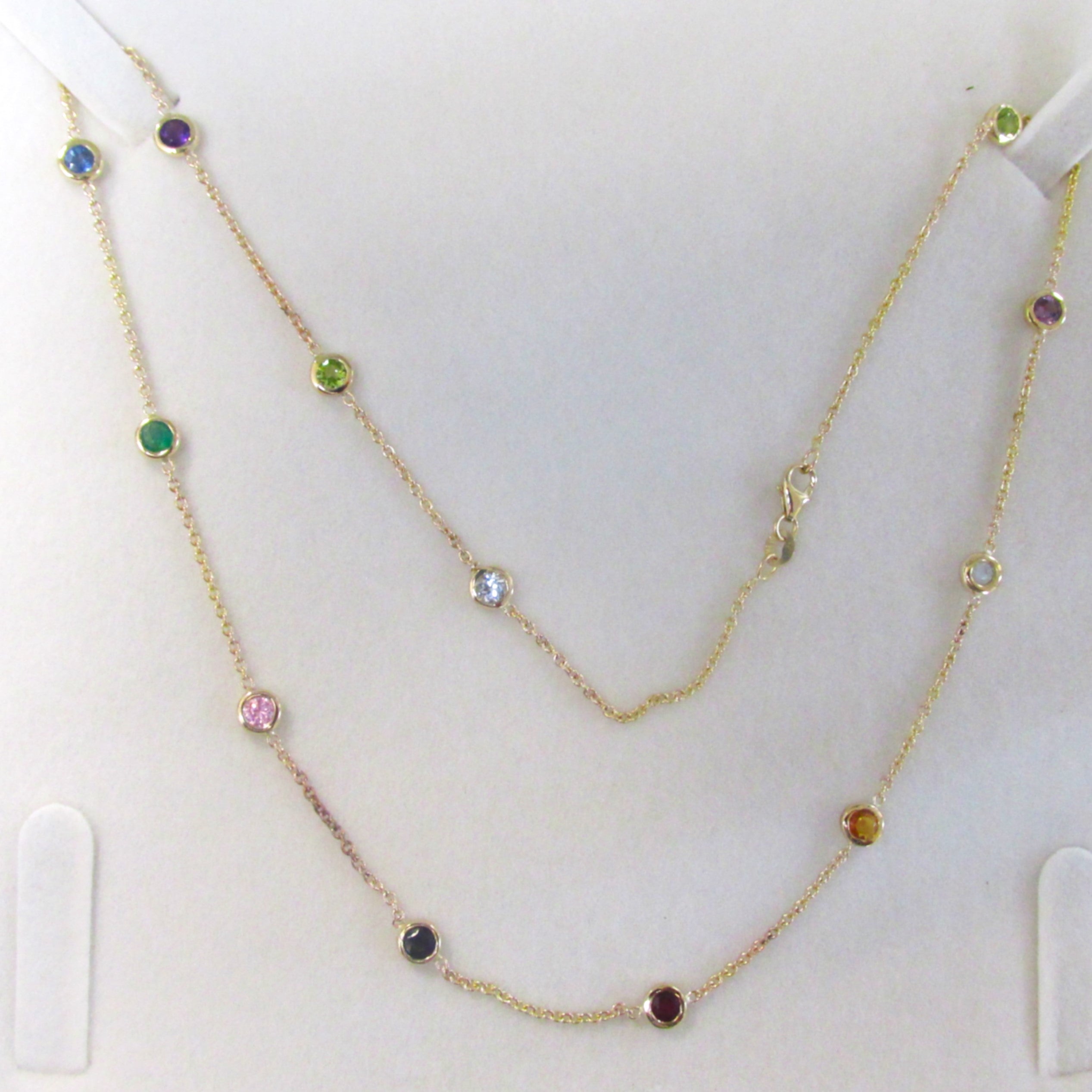 Bezel Set Station Multi-Stone Necklace 14K Gold - Thenetjeweler