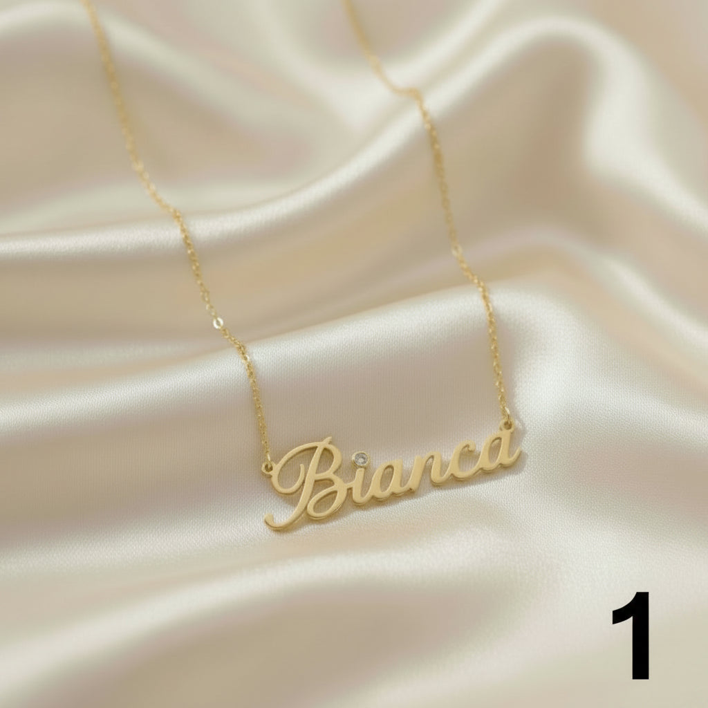 Bianca Name Necklace – 10K, 14K Yellow Gold with Lab-Grown Diamond Accent