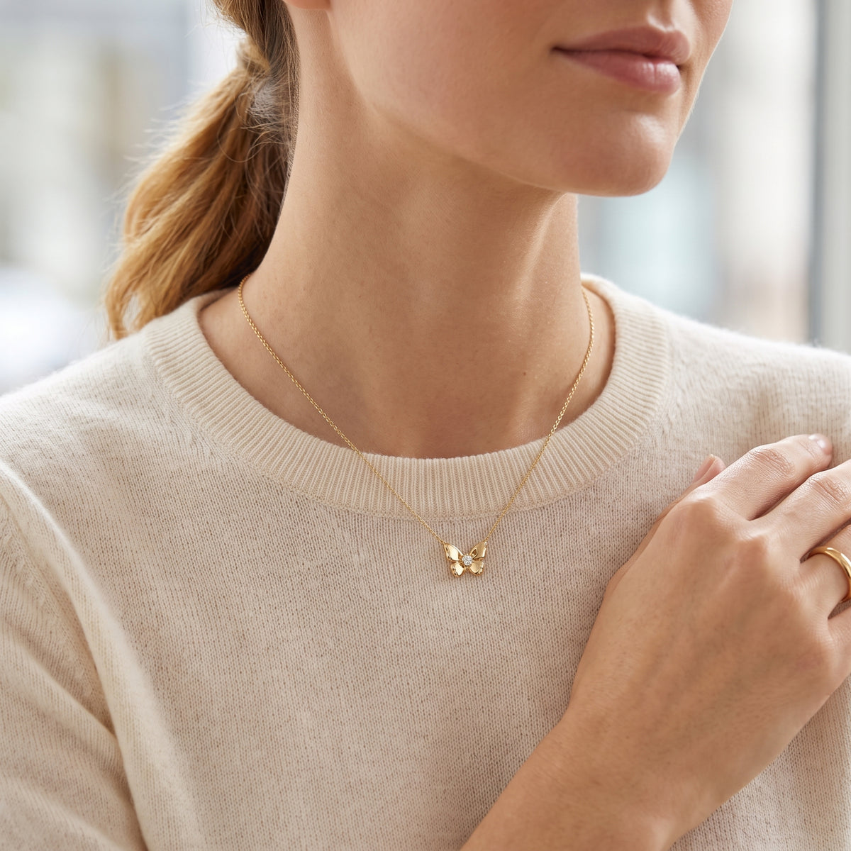 Butterfly Kiss 14K Gold Diamond Necklace - TheNetJeweler