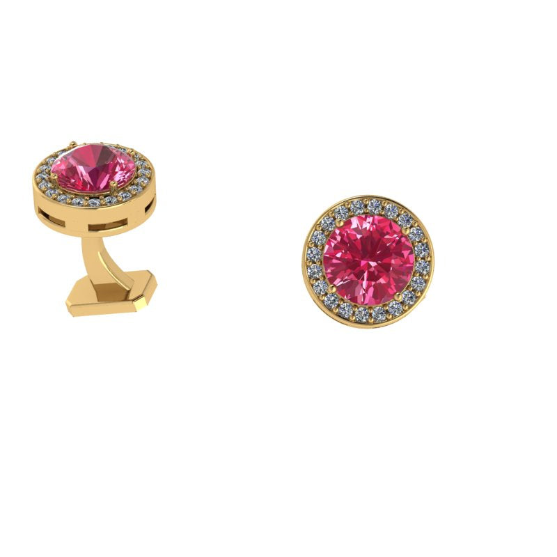 Round Pink and White Cubic Zirconia Men's Cufflinks - Thenetjeweler