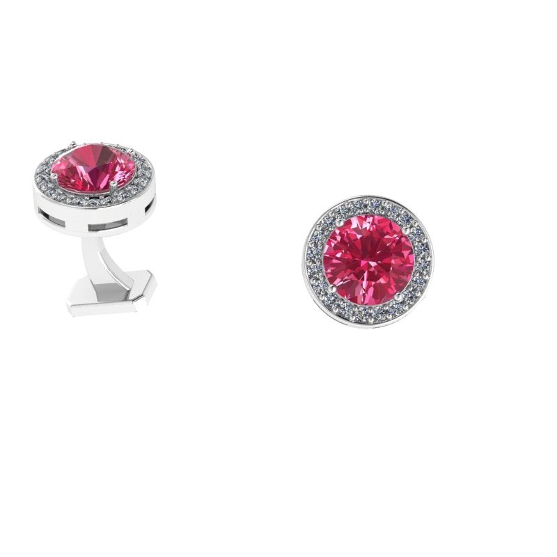 Round Pink and White Cubic Zirconia Men's Cufflinks - Thenetjeweler