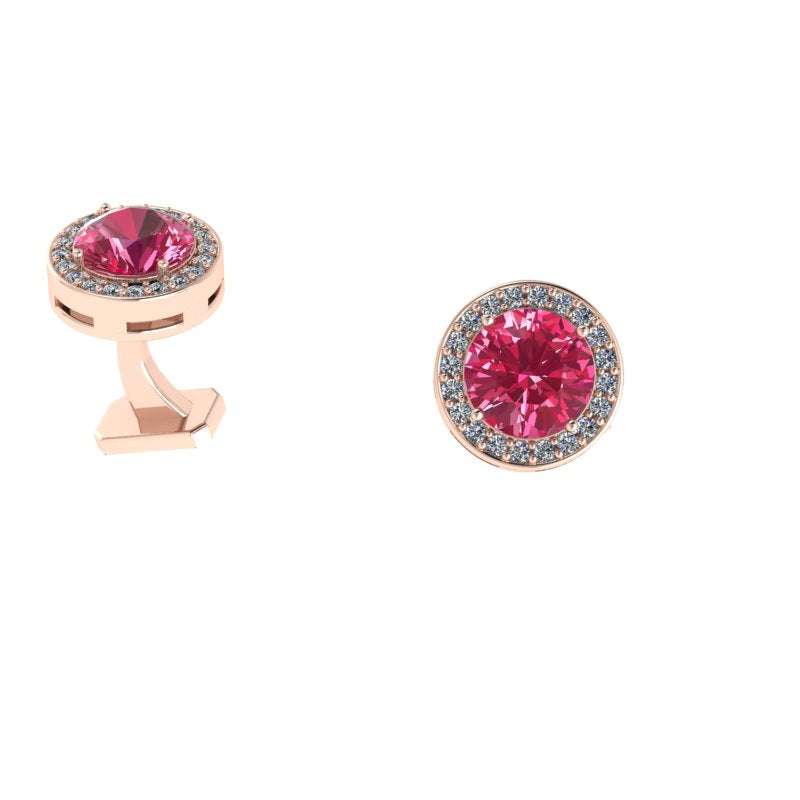 Round Pink and White Cubic Zirconia Men's Cufflinks - Thenetjeweler